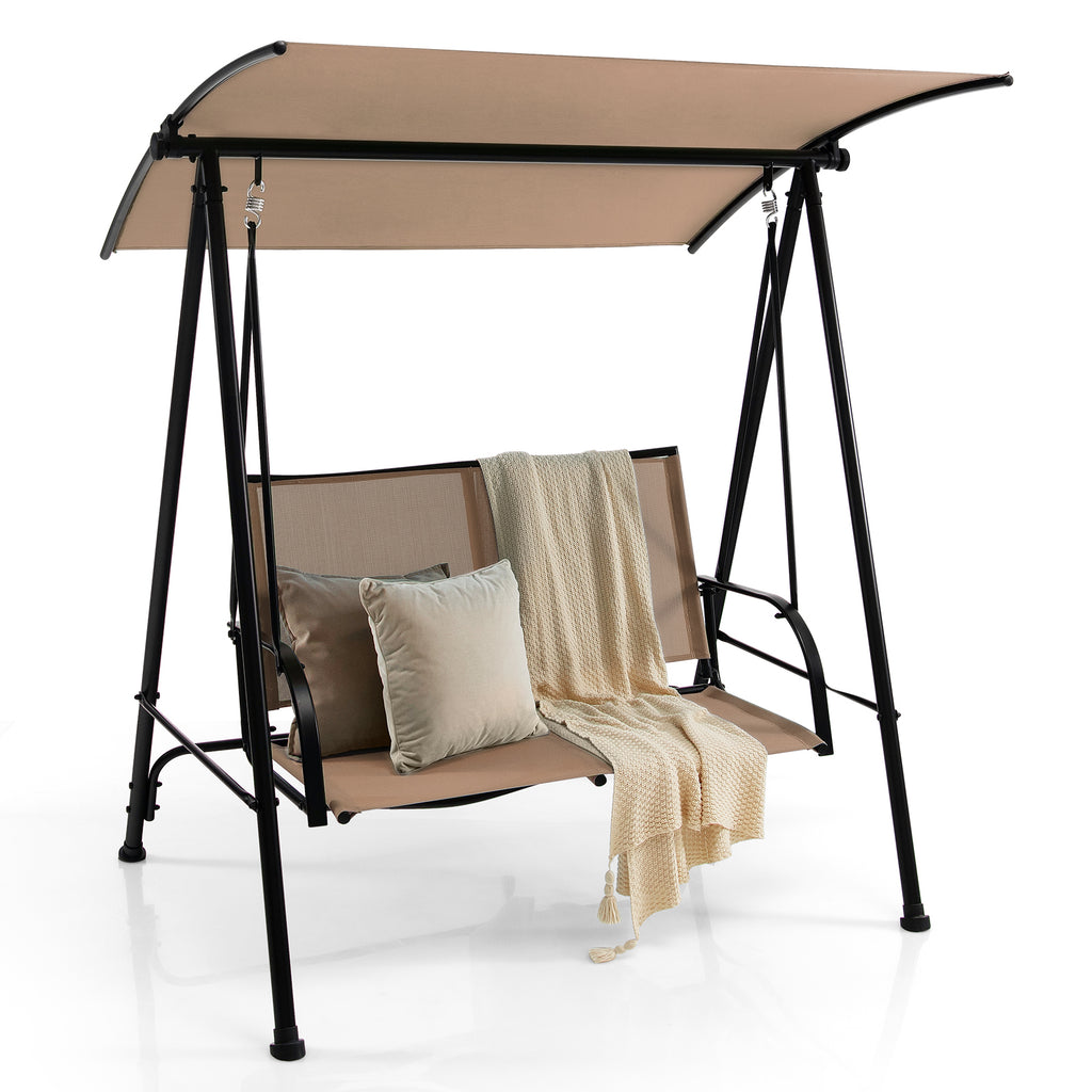 2-Seat Outdoor Swing with Adjustable Canopy-Beige