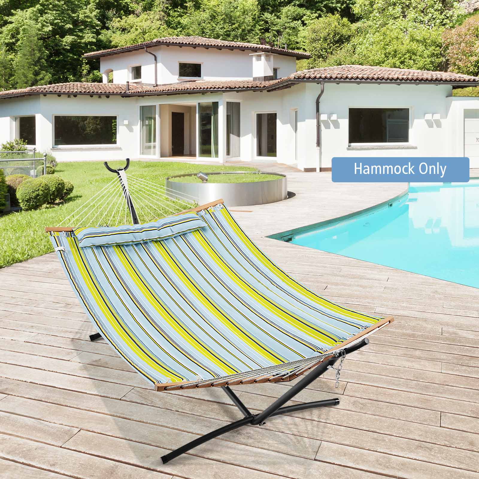 Outdoor Porch Hammock with Detachable and Wooden Spreader Bars-Yellow