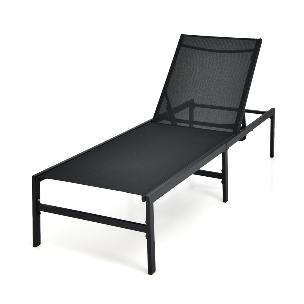 Outdoor Adjustable Chaise Lounge Chair with 5-Position Backrest-Black