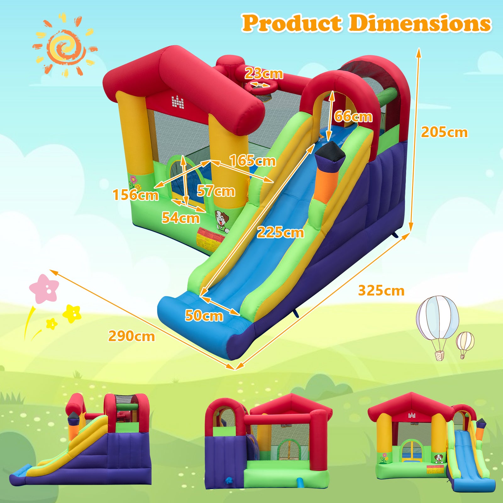 Kids Inflatable Bounce House with Long Slide and 680W Blower
