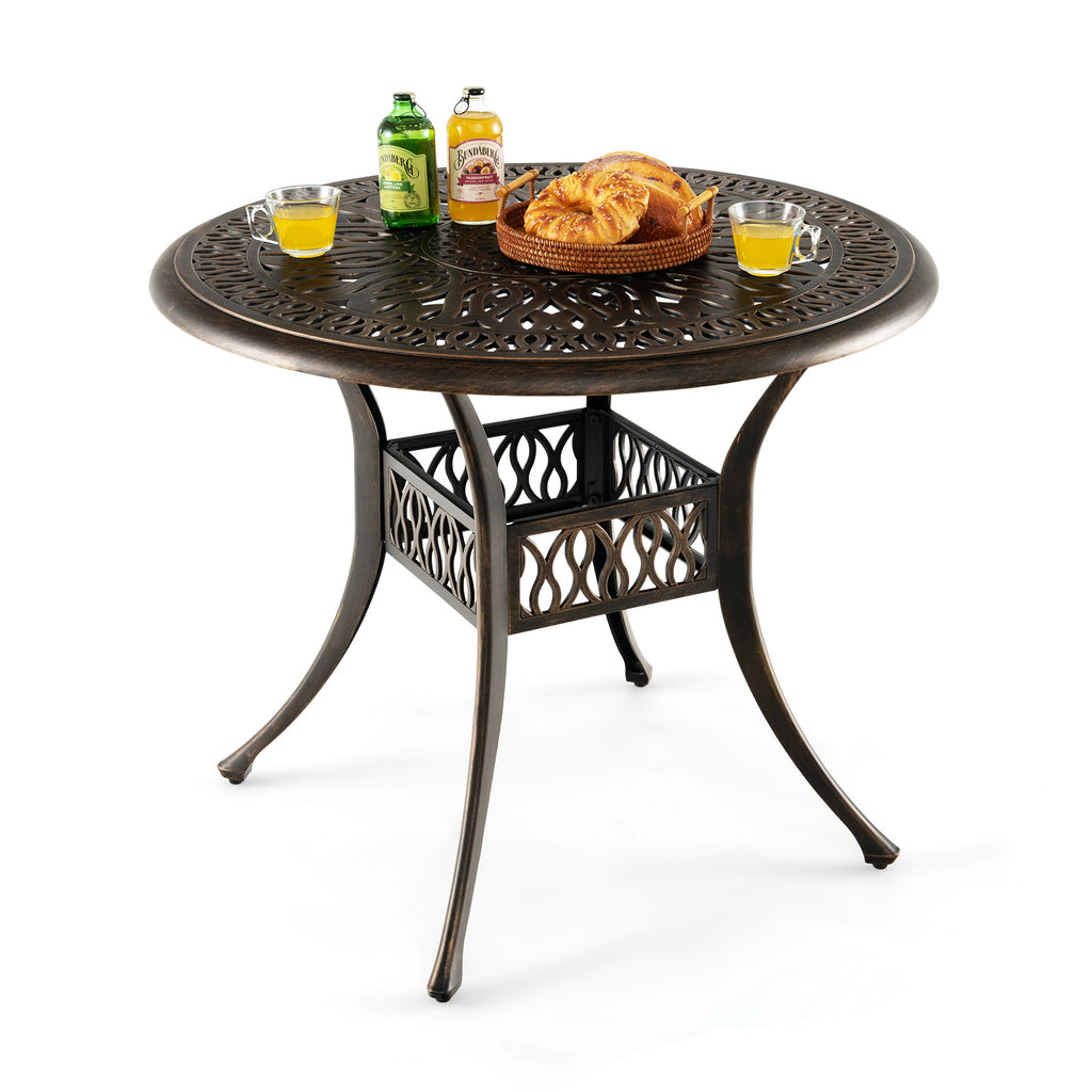 Patio Round/Square Aluminium Dining Table with Umbrella Hole-Round