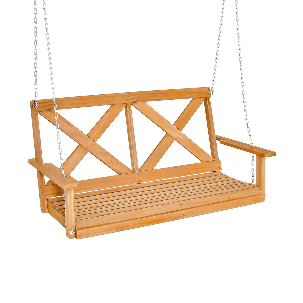 2-Person Porch Swing Chair with Adjustable Chains-Natural