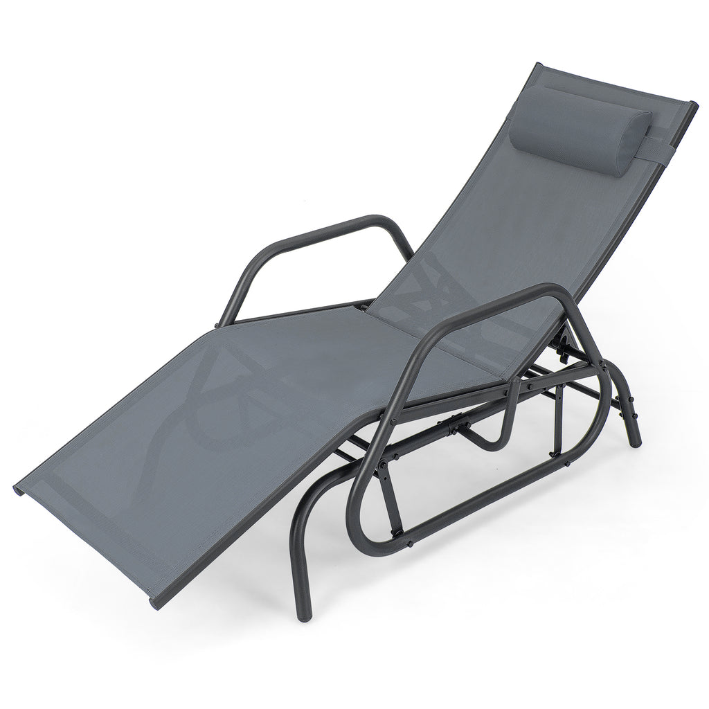 Outdoor Chaise Lounge Glider Chair with Armrests and Pillow-Grey-Grey