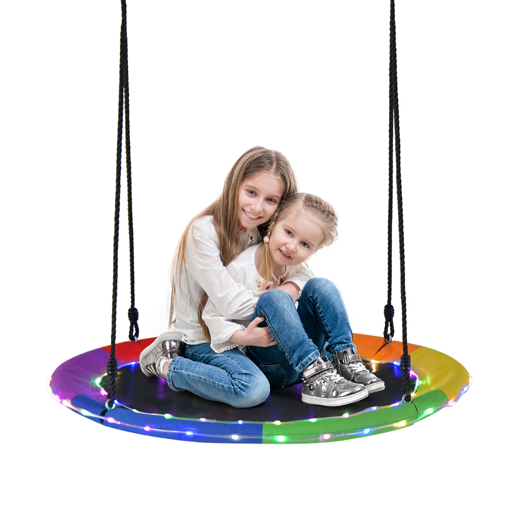 100cm Round Hanging Tree Swing Seat with LED Light-Multicolor