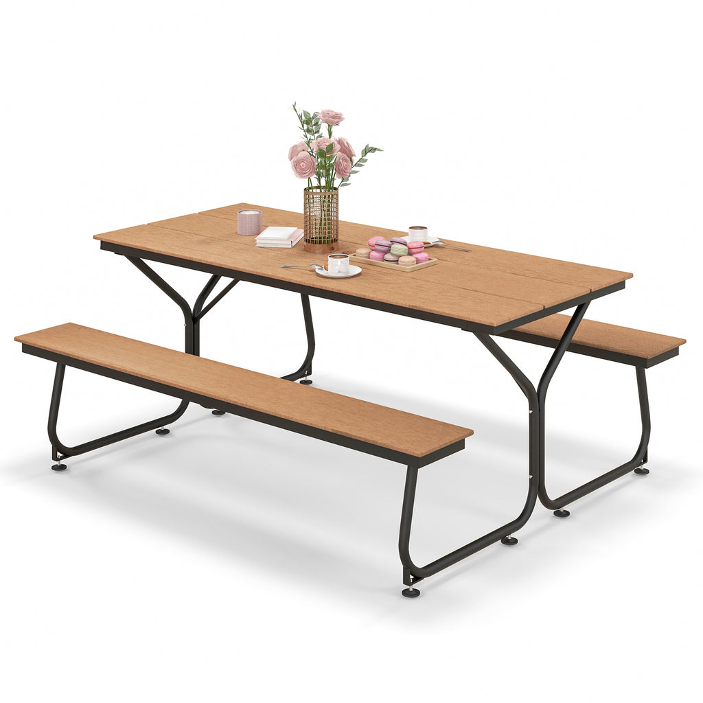 Outdoor Picnic Table Bench Set for 6-8 People-Brown