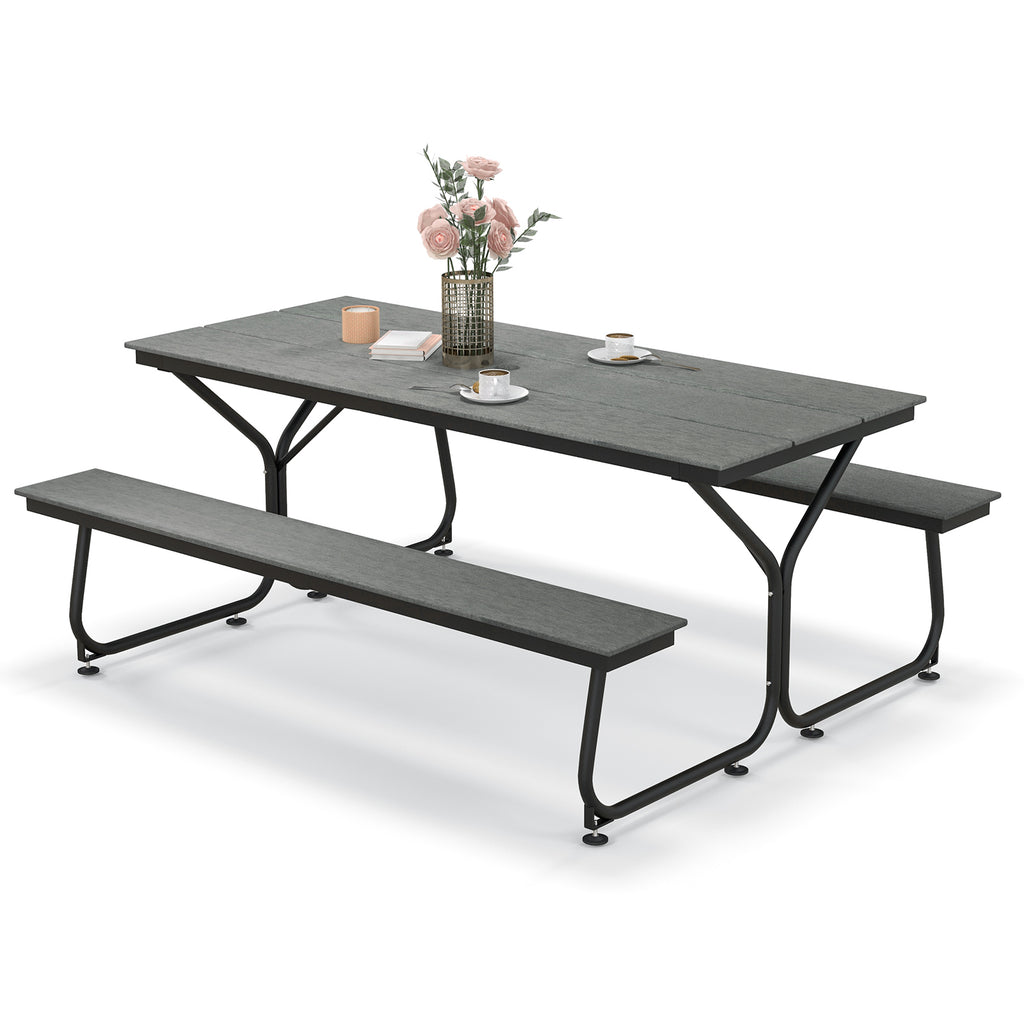 Outdoor Picnic Table Bench Set for 6-8 People-Grey