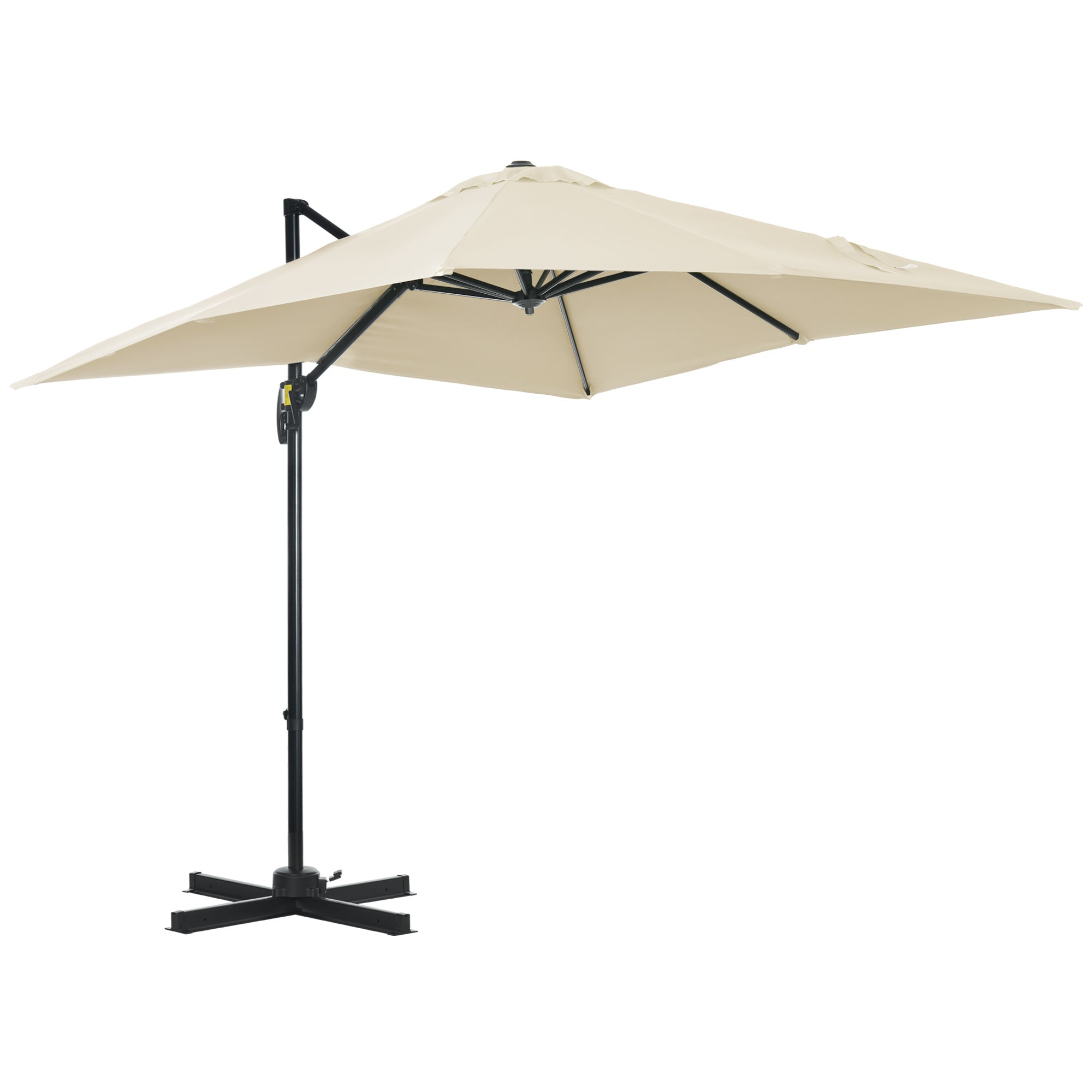 Outsunny 2.5 x 2.5m Patio Offset Parasol Umbrella Cantilever Hanging Aluminium Sun Shade Canopy Shelter 360° Rotation w/Crank Handle, Cream White