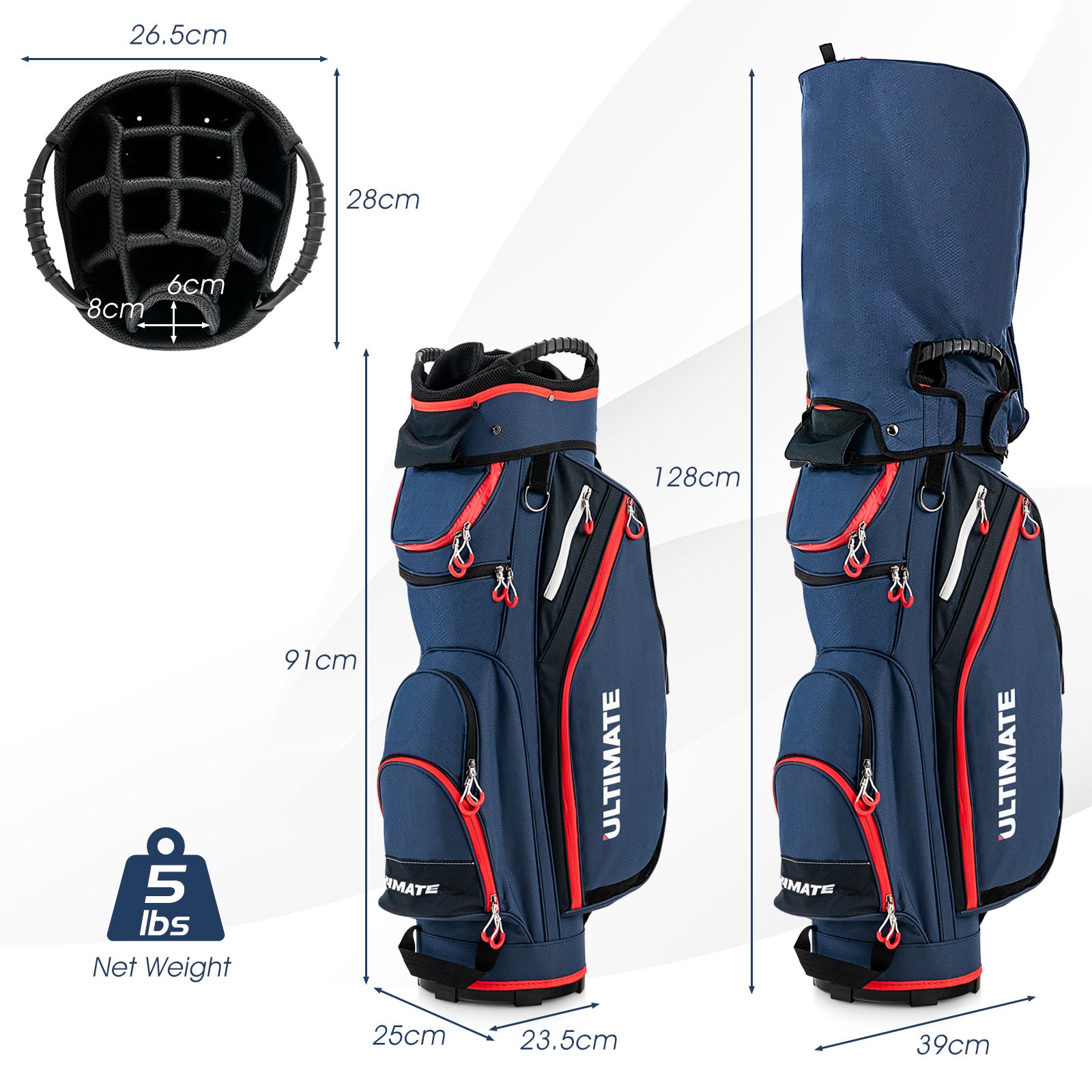 Lightweight and Large Capacity Golf Cart Bag-Navy