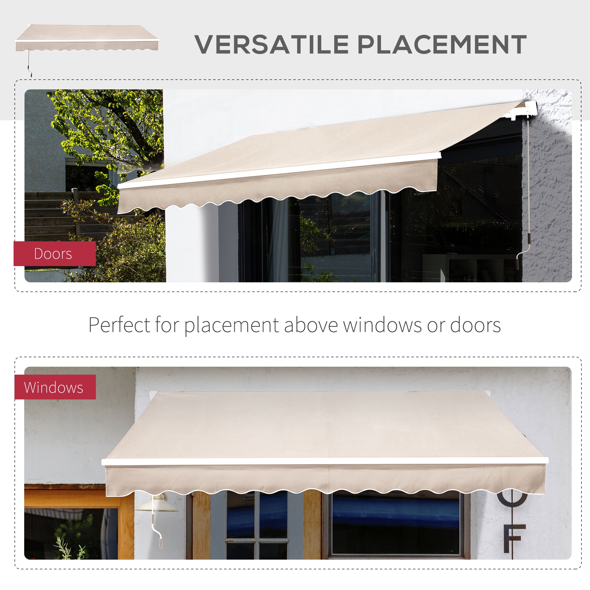 Outsunny 3 x 2.5m Garden Patio Manual Awning Canopy Sun Shade Shelter with Winding Handle Retractable - Cream White - Inspirely