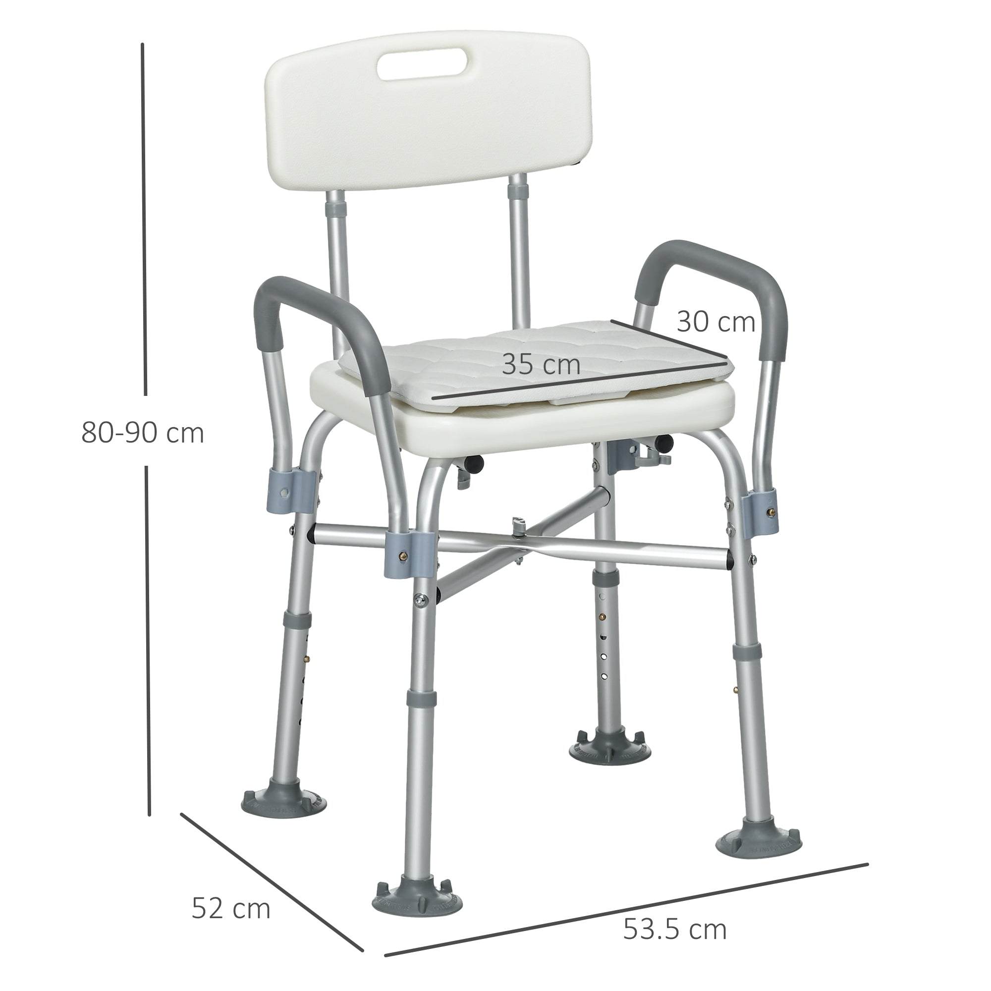 HOMCOM Aluminium Shower Chair with Backs and Arms, Height Adjustable Shower Seat with Removable Padded Cushion, Bath Stool for Seniors, Disabled, Pregnant, White