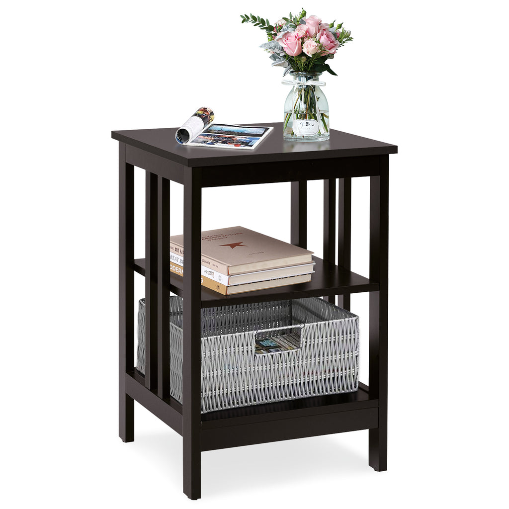 3-Tier Nightstand with Reinforced Bars for Bedroom Living Room Hall Easy Assembly-Espresso