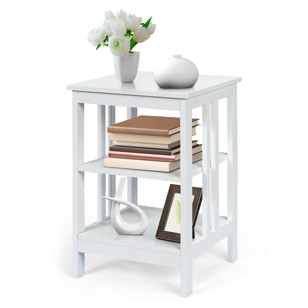 3-Tier Nightstand with Reinforced Bars for Bedroom Living Room Hall Easy Assembly-White