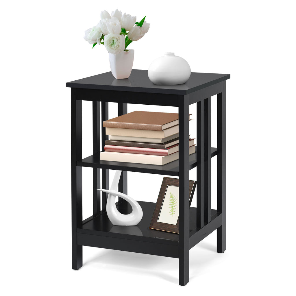 3-Tier Nightstand with Reinforced Bars for Bedroom Living Room Hall Easy Assembly-Black