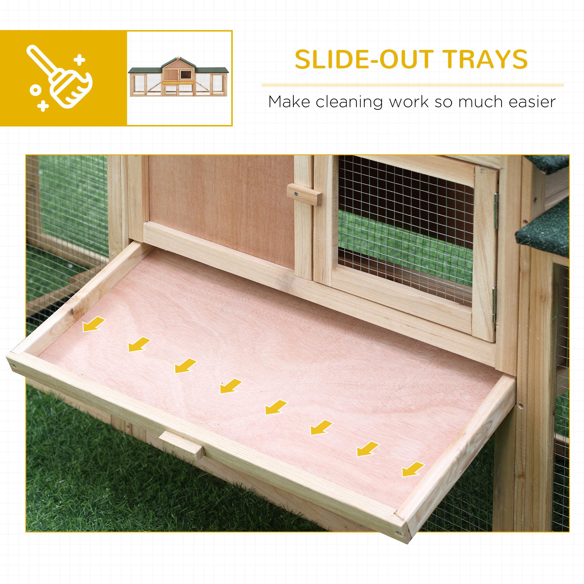 PawHut Deluxe Two-Storey Wooden Bunny Rabbit Hutch, Guinea Pig Hutch, w/ Ladder Outdoor Run Box Slide-out Tray 210 x 45.5 x 84.5 cm - Inspirely
