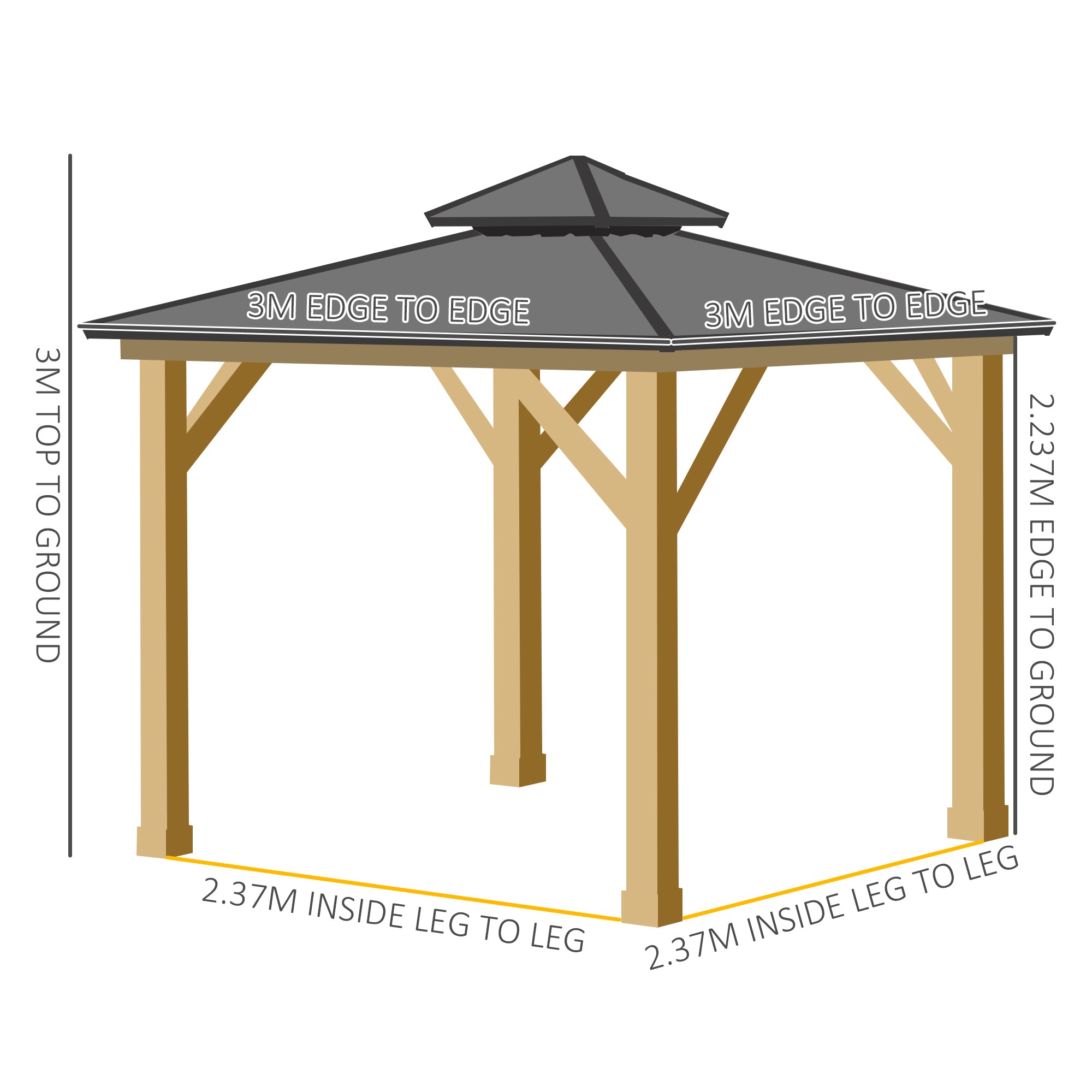 Outdoor Hardtop Gazebo Canopy 2-Tier Roof and Solid Wood Frame - Inspirely