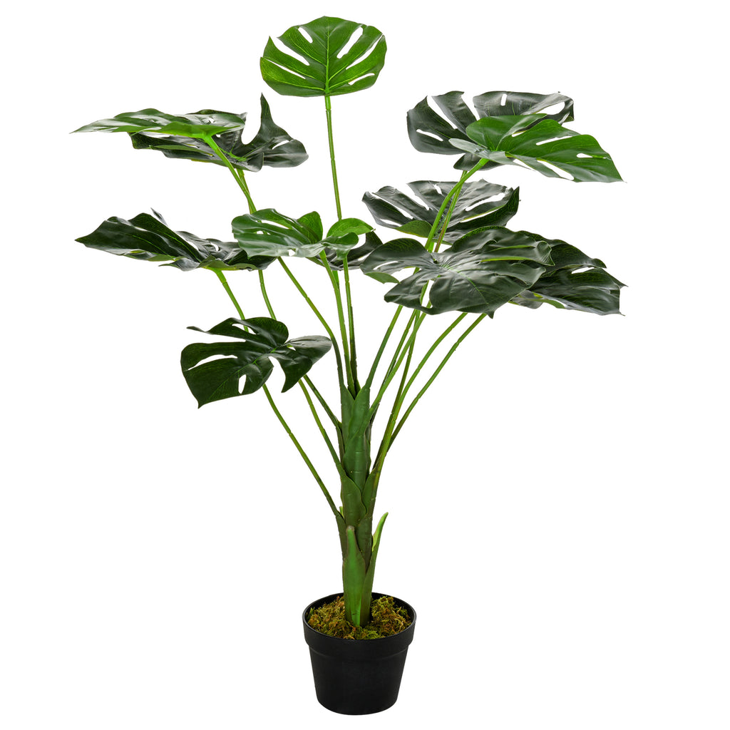 Outsunny 85cm/2.8FT Artificial Monstera Tree Decorative Cheese Plant 13 Leaves with Nursery Pot, Fake Tropical Palm Tree for Indoor Outdoor Décor - Inspirely