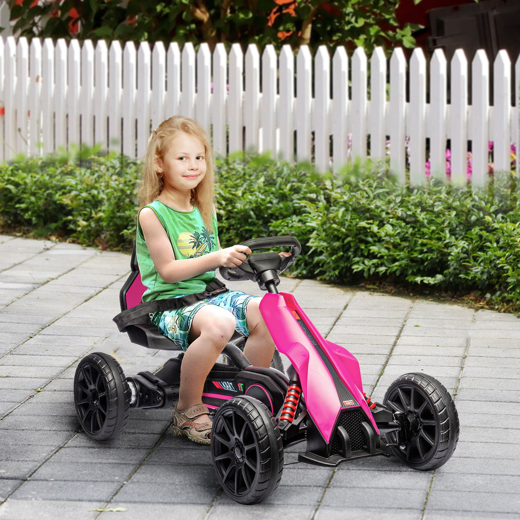 HOMCOM 12V Electric Go Kart for Kids, Ride-On Racing Go Kart with Forward Reversing, Rechargeable Battery, 2 Speeds, for Boys Girls Aged 3-8 Years Old - Pink