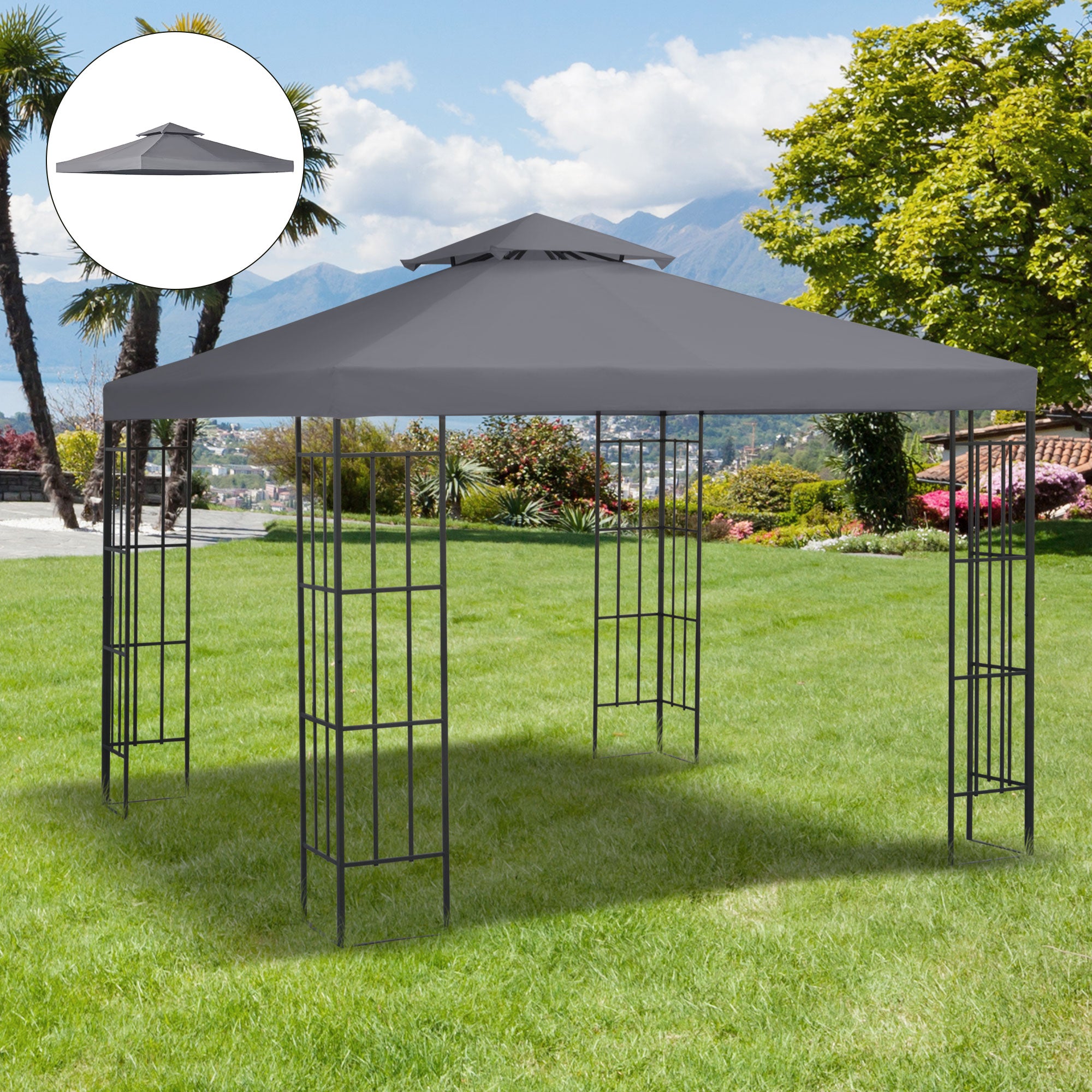 Outsunny 3 x 3(m) Gazebo Canopy Roof Top Replacement Cover Spare Part Deep Grey (TOP ONLY) - Inspirely