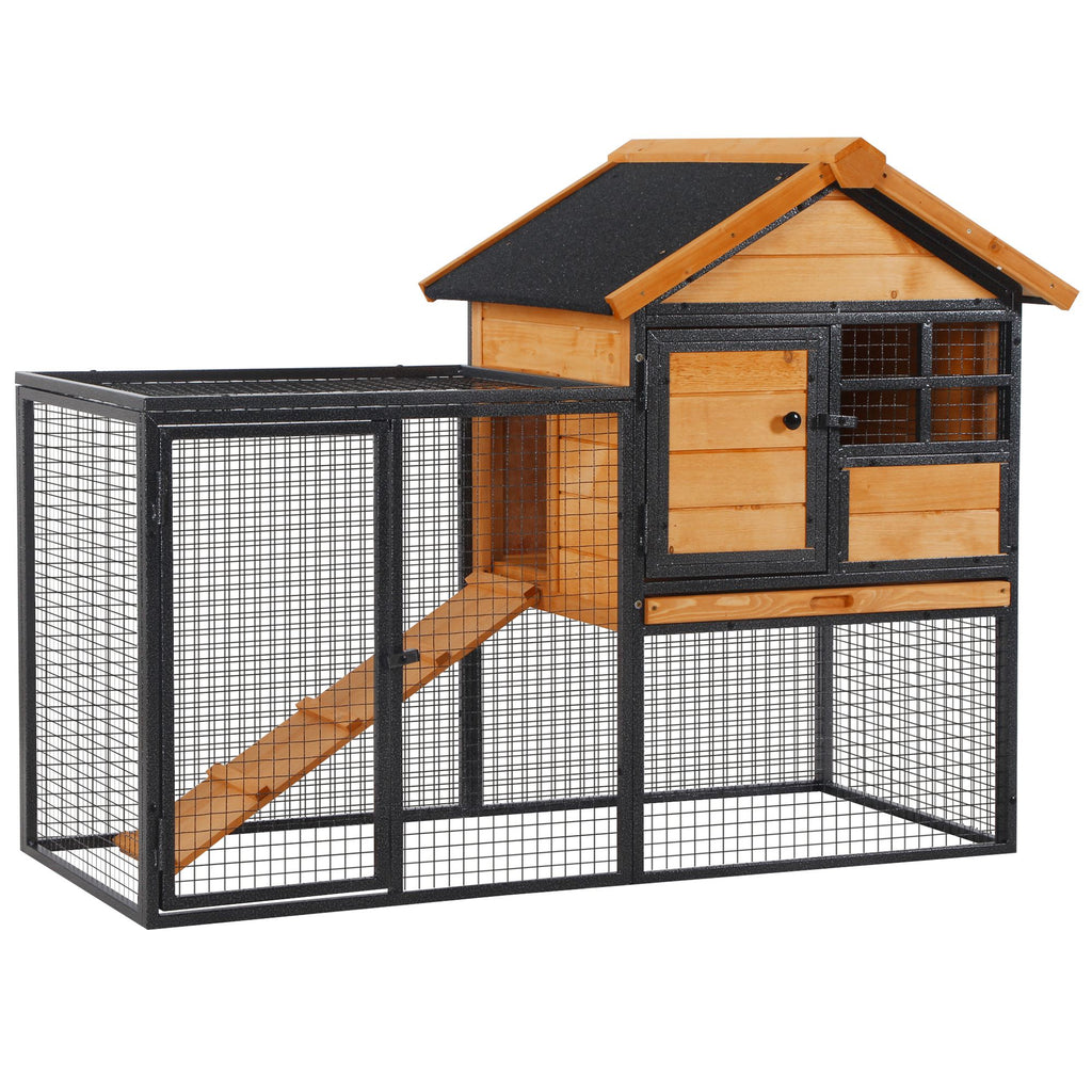 PawHut Wood-metal Guinea Pigs Hutches Elevated Pet Bunny House Rabbit Cage with Slide-Out Tray Outdoor - Inspirely