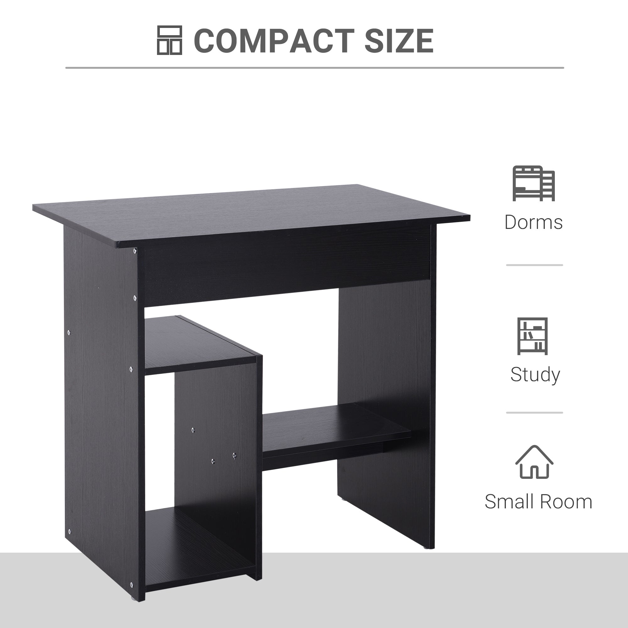 HOMCOM Compact Small Computer PC Table Wooden Desk Keyboard Tray Storage Shelf Modern Corner Table Home Office Gaming and Study Black - Inspirely