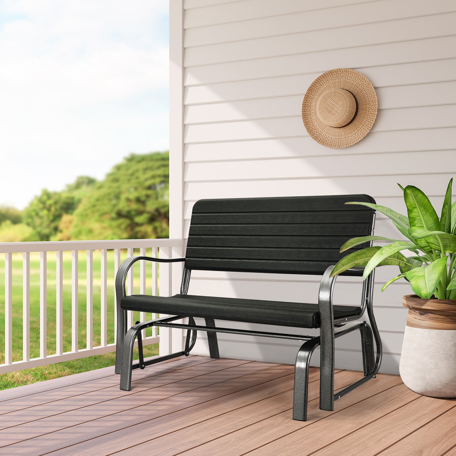 2 Seater Garden Bench with Ergonomic Backrest and Armrests