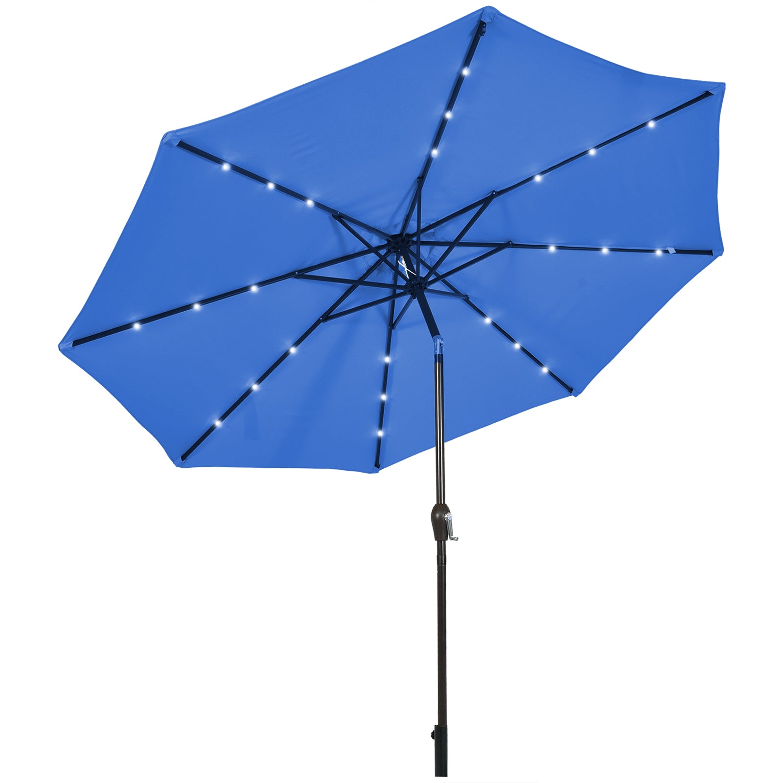 3m Solar Powered LED Lighted Patio Umbrella with Tilt and Crank-Blue