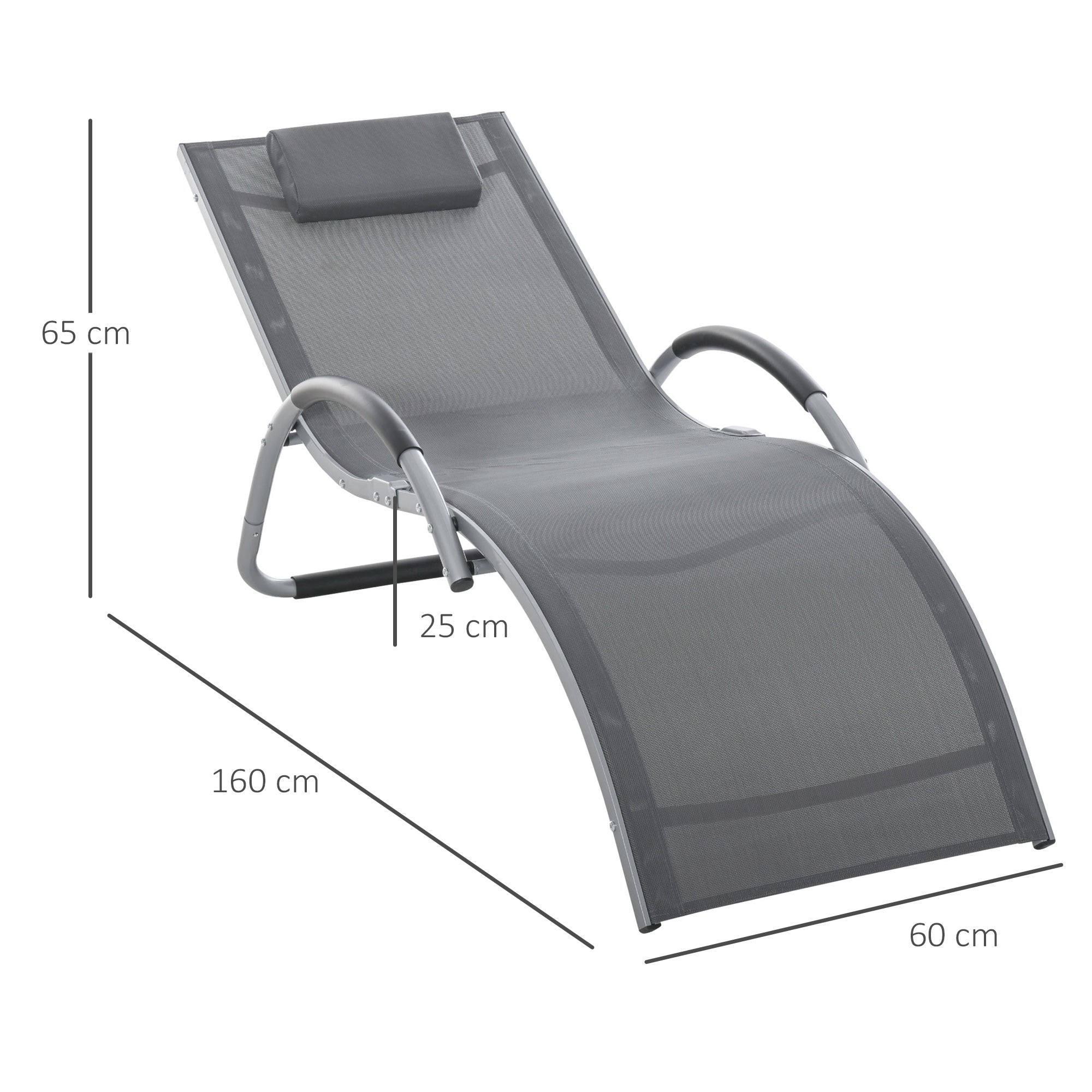 Outsunny Ergonomic Lounger Chair Portable Armchair with Removable Headrest Pillow for Garden Patio Outside All Aluminium Frame Dark Grey - Inspirely