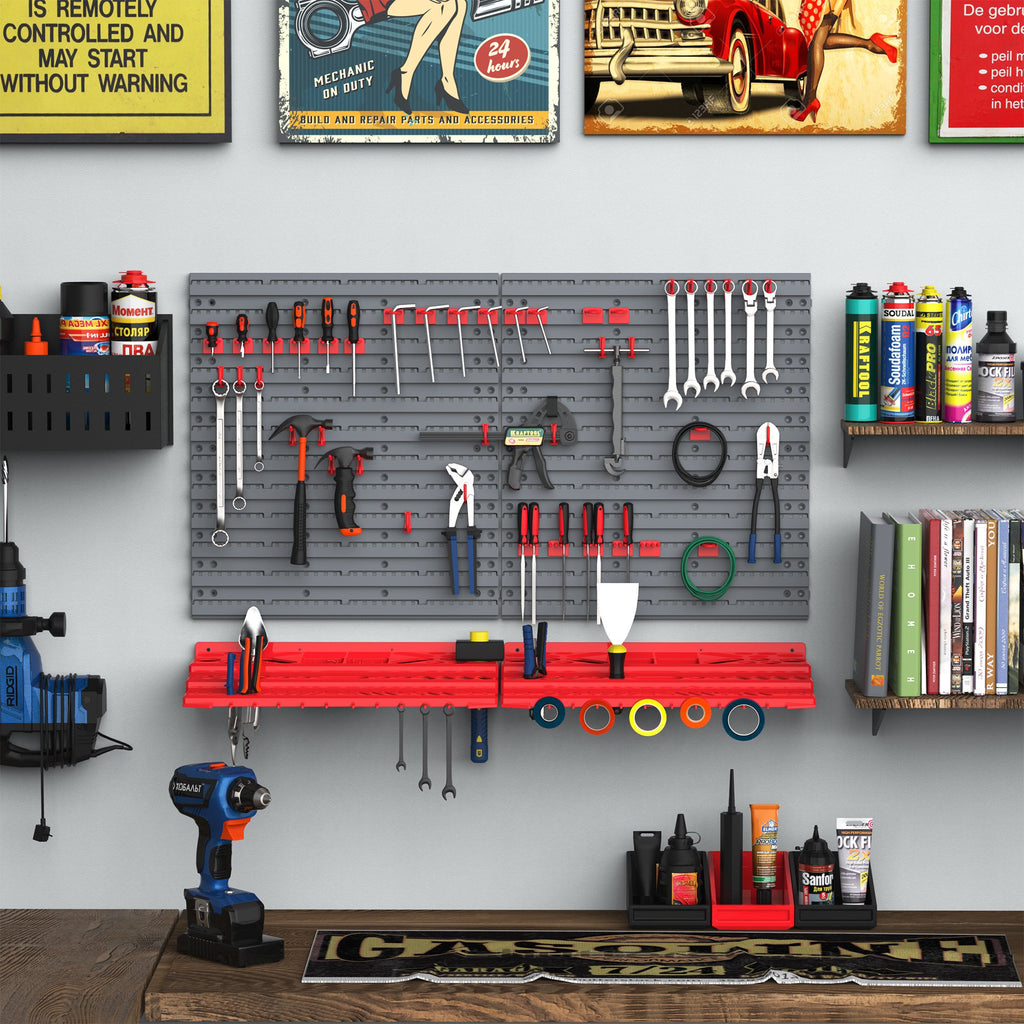 DURHAND 54 Pcs On-Wall Tool Organizer Wall Equipment Holding Pegboard Home DIY Garage Organiser DIY w/ 50 Pegs 2 Shelves - Inspirely