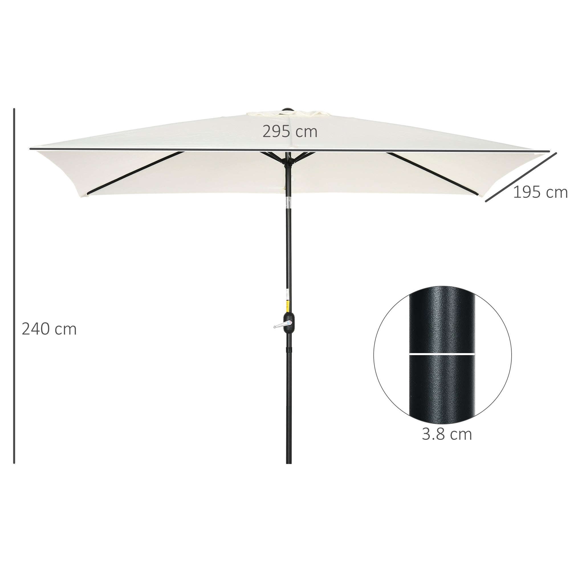 Outsunny 3x2m Patio Parasol Garden Umbrellas Canopy with Aluminum Tilt Crank Rectangular Sun Shade Steel, Cream White