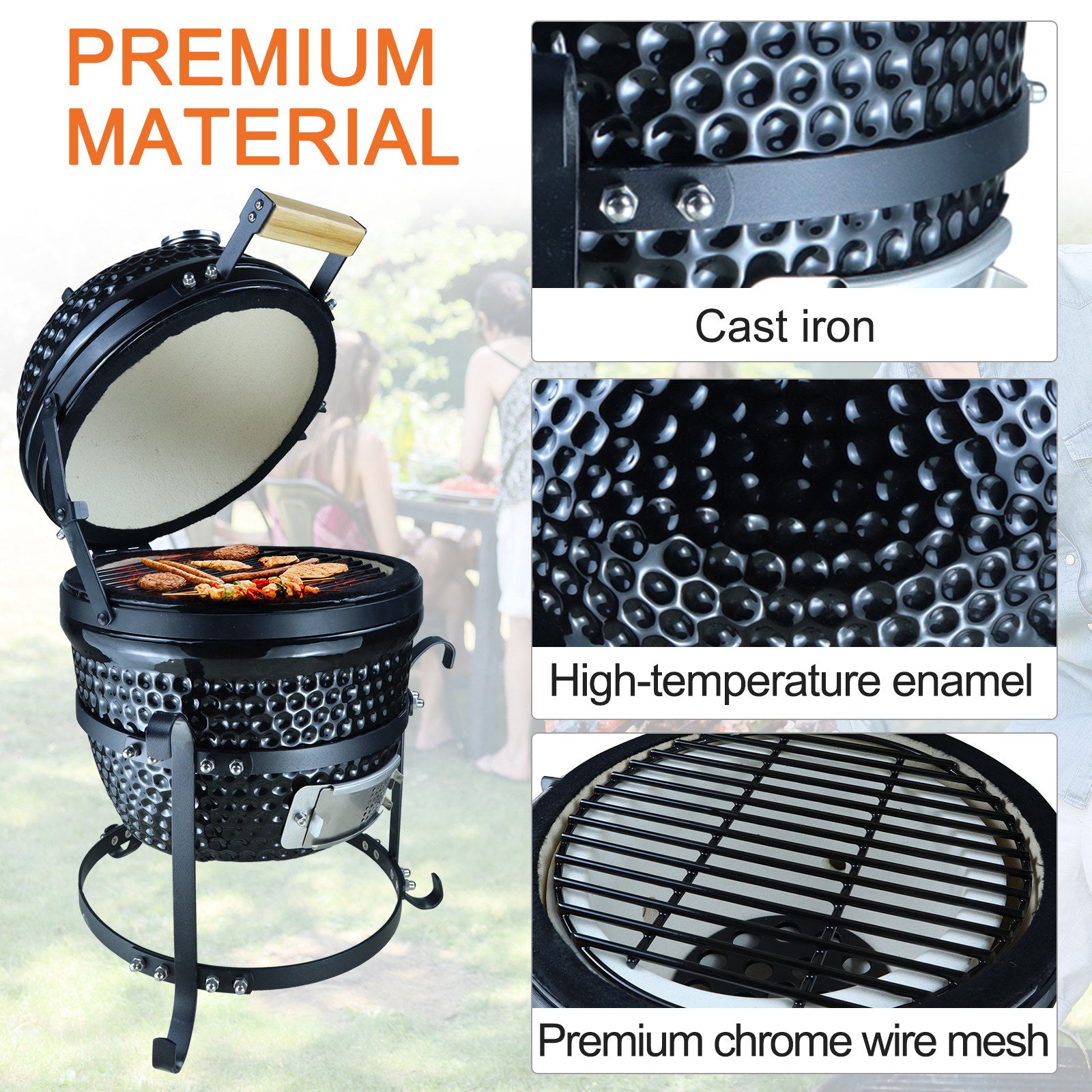Outsunny Charcoal Grill Ceramic Kamado BBQ Grill Smoker Oven Japanese Egg Barbecue - Inspirely