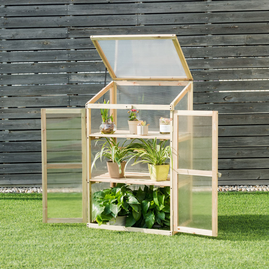 3-Tier Outdoor Wooden Greenhouse for Garden Balcony Backyard