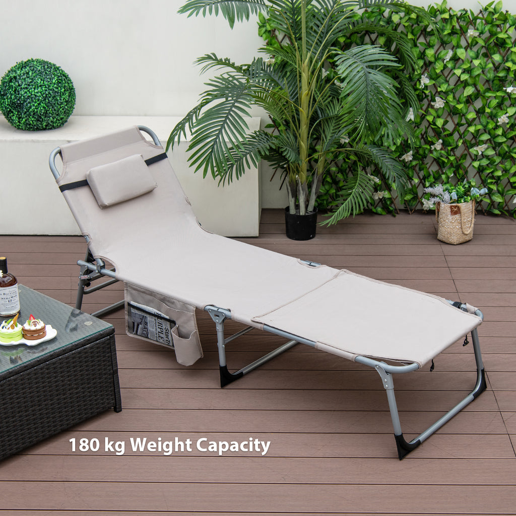 Outdoor 5-position Folding Chaise Lounge Chair with Adjustable Footrest-Beige