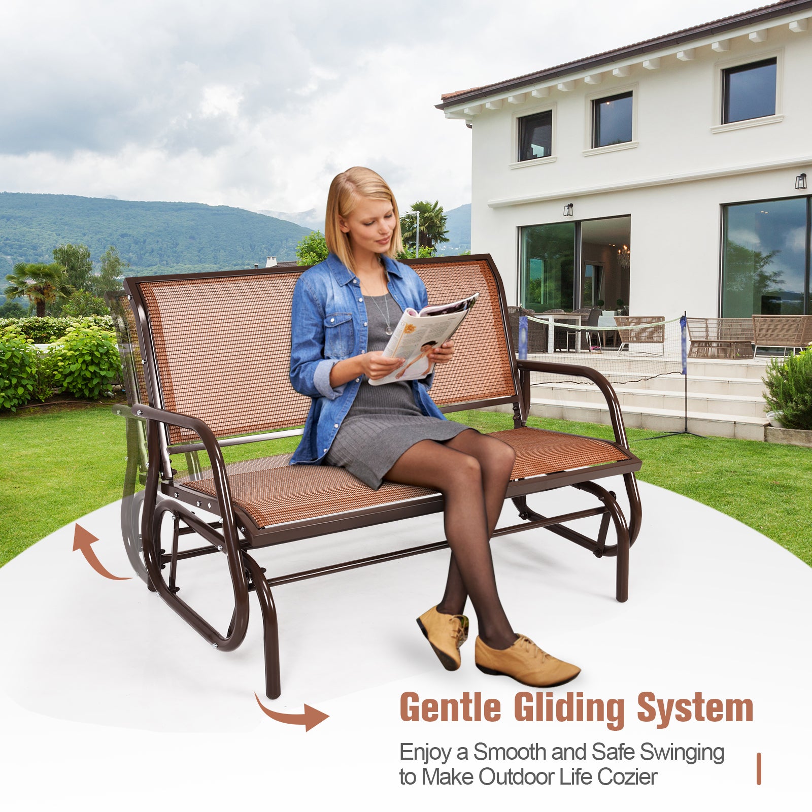 Outdoor Swing Glider Chair with Spacious Space-Brown