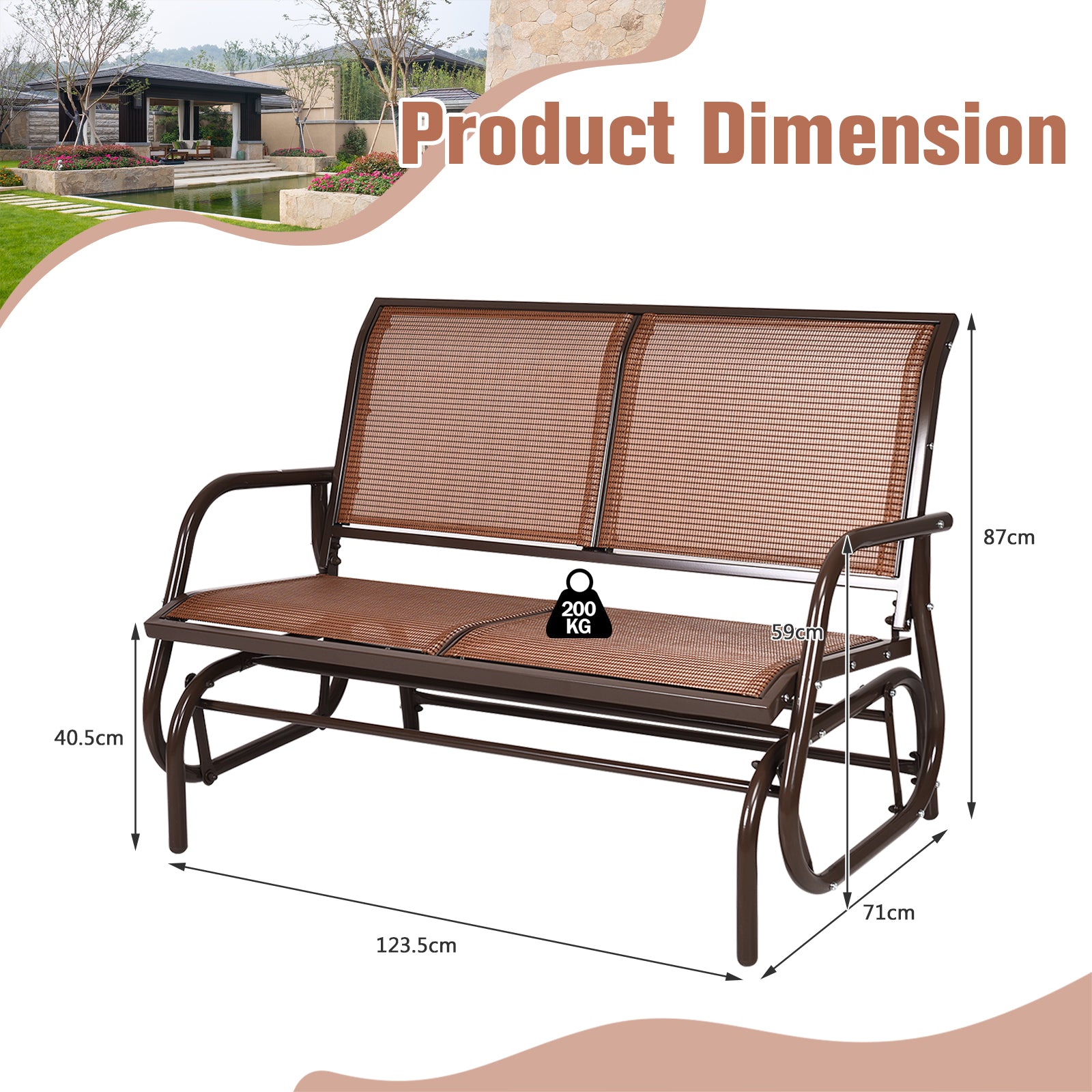 Outdoor Swing Glider Chair with Spacious Space-Brown