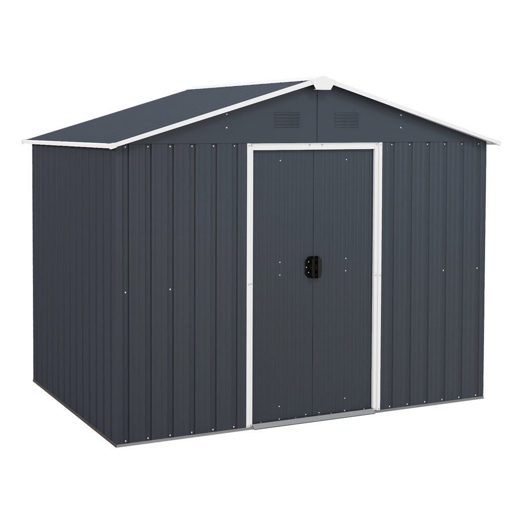 Galvanized Metal Garden Shed with Foundation Ramp and Sliding Door
