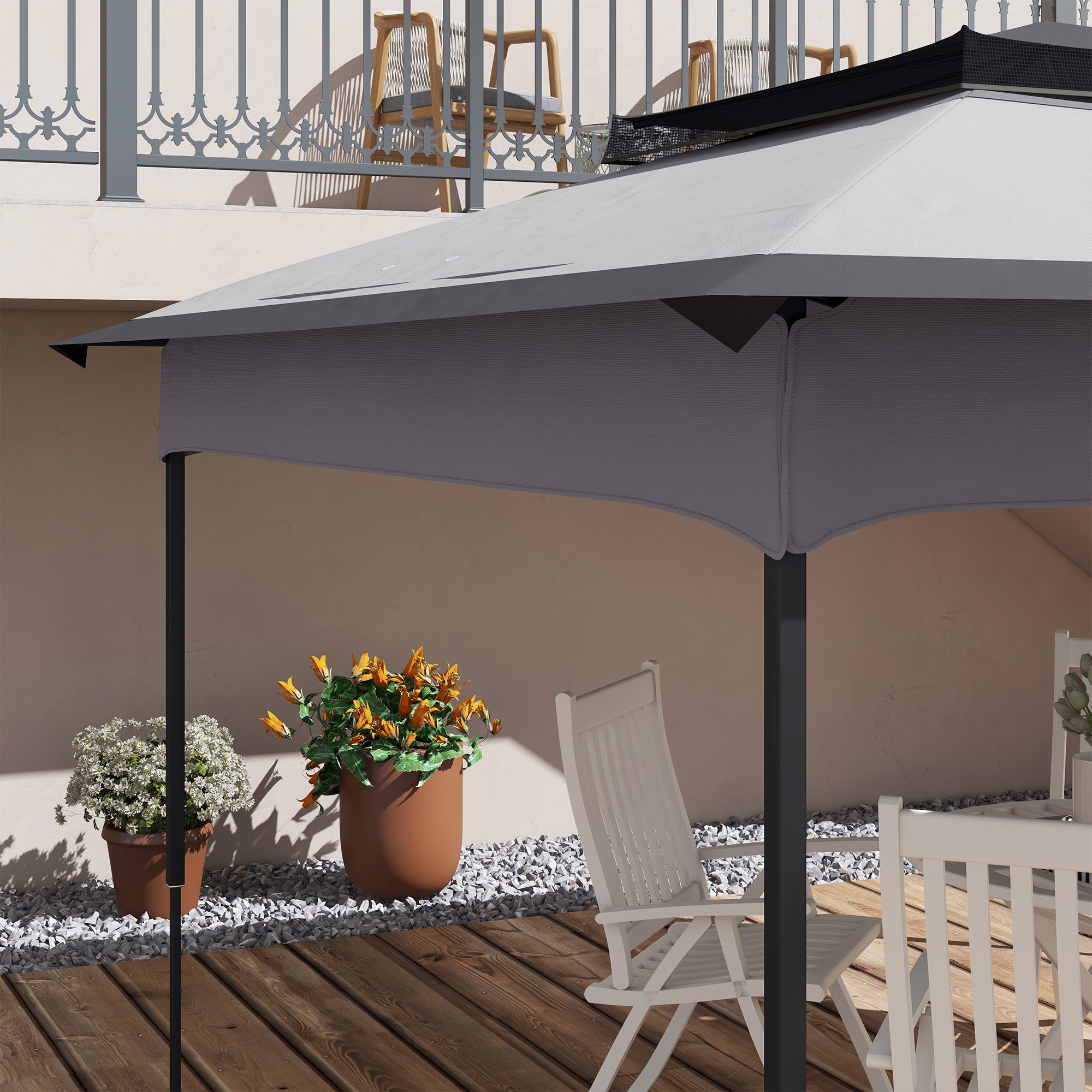 Outsunny Pop up Gazebo Cover, 2-Tier Gazebo Roof Replacement for 3.25m x 3.25m Frame, 30+ UV Protection, Grey