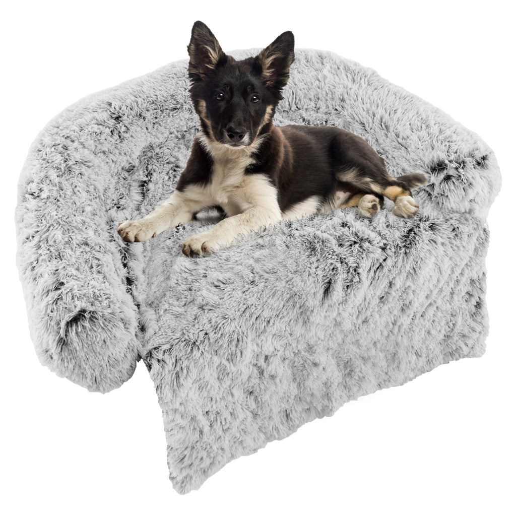 Fluffy Dog Mat Couch Cover Protector with Detachable Washable Cover and Anti-slip Bottom-White-M