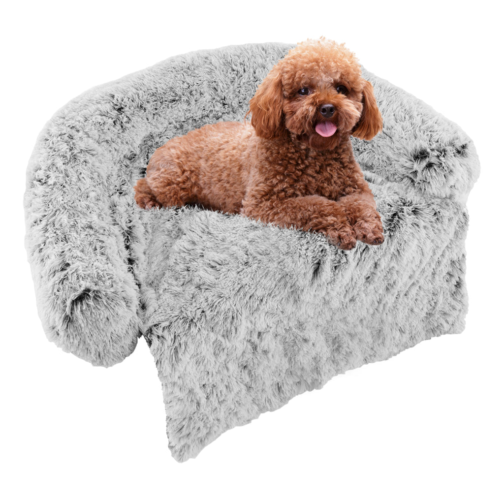 Fluffy Dog Mat Couch Cover Protector with Detachable Washable Cover and Anti-slip Bottom-White-S