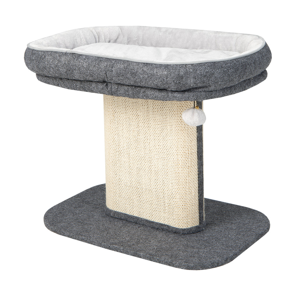 2-Tier Cat Tree with Sleeping Perch Sisal Scratching Plate and Ball-Grey
