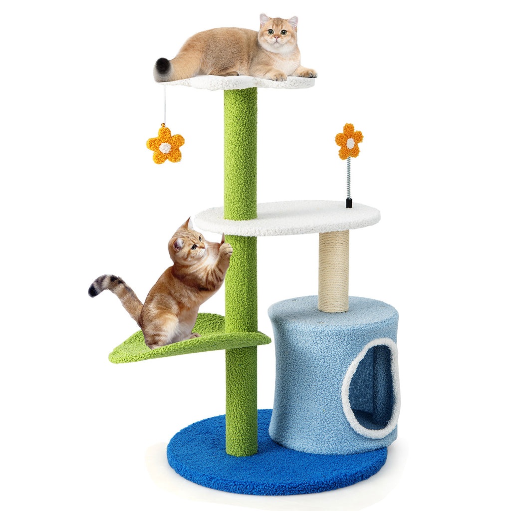 4-Tier Modern Cat Tree Tower for Indoor Cats-Blue