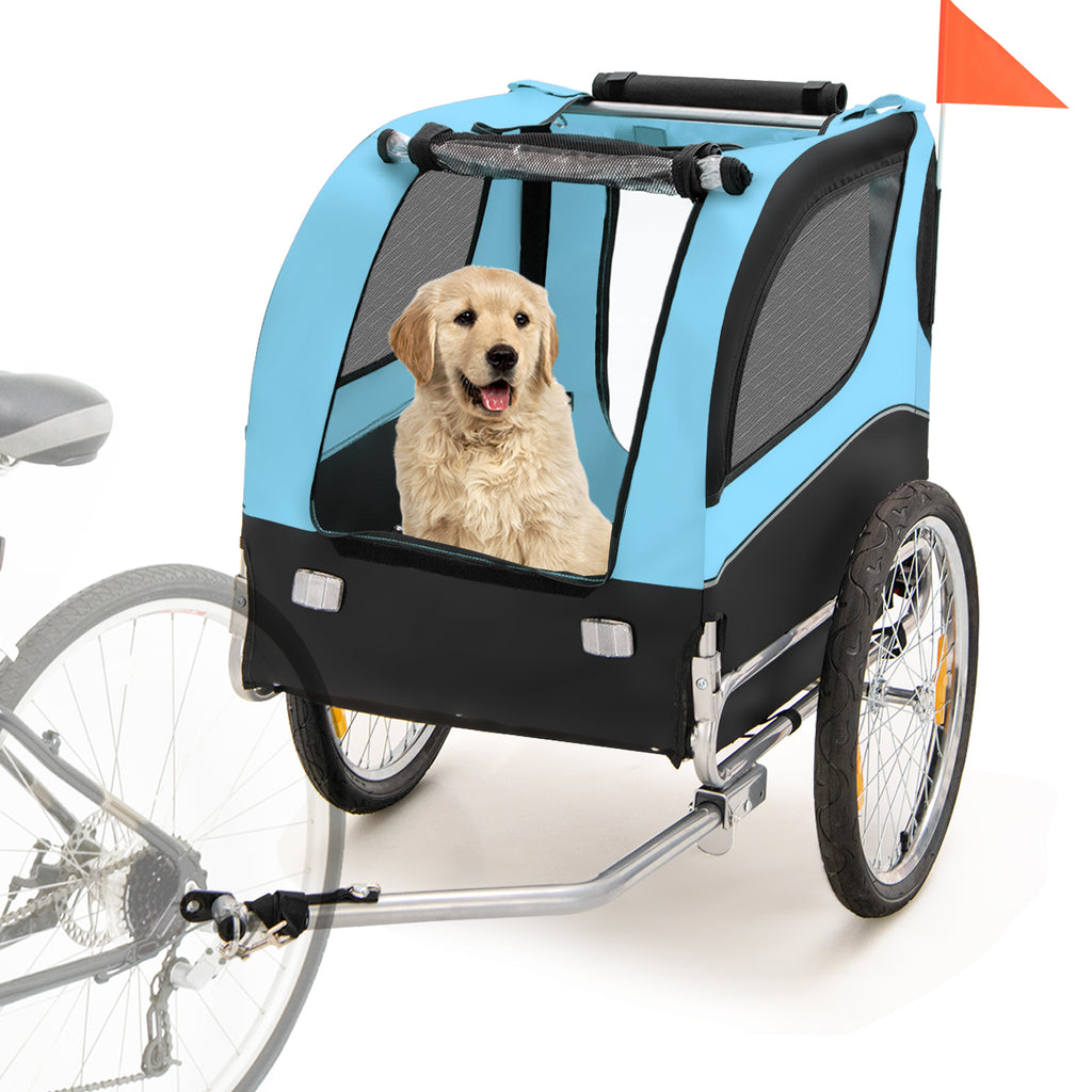 Folding Pet Bike Trailer with 3 Zippered Doors and 8 Reflectors Blue