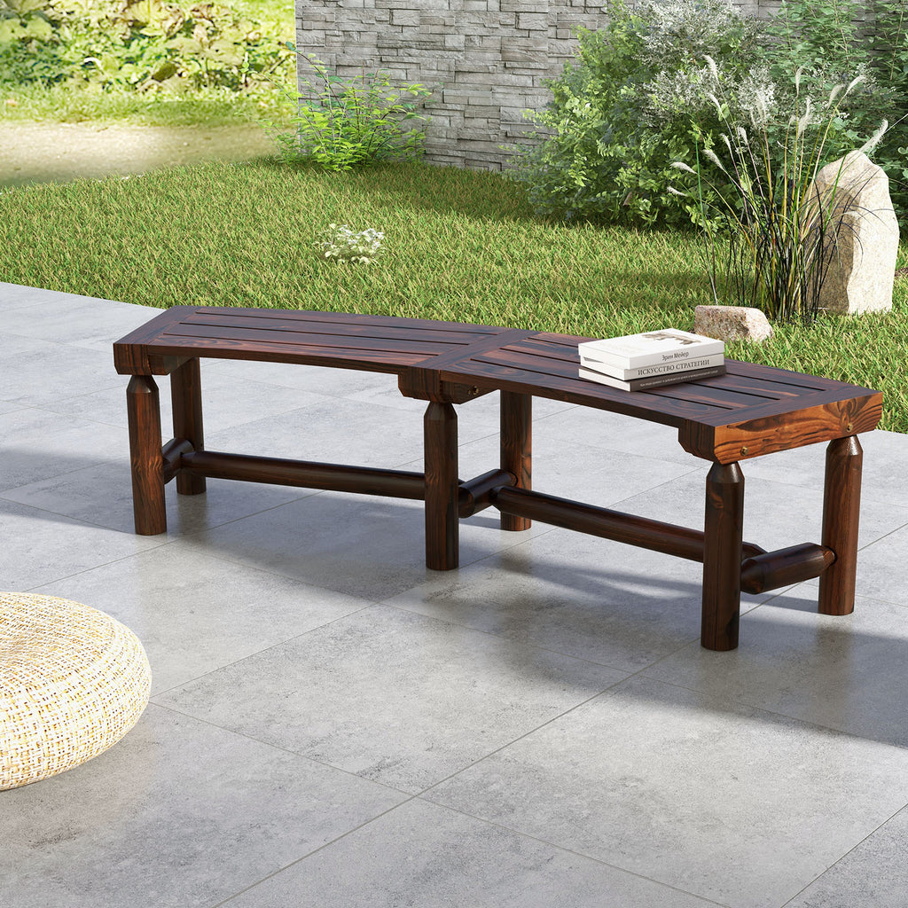 2-Person Patio Curved Bench with Slatted Seat for Round Table