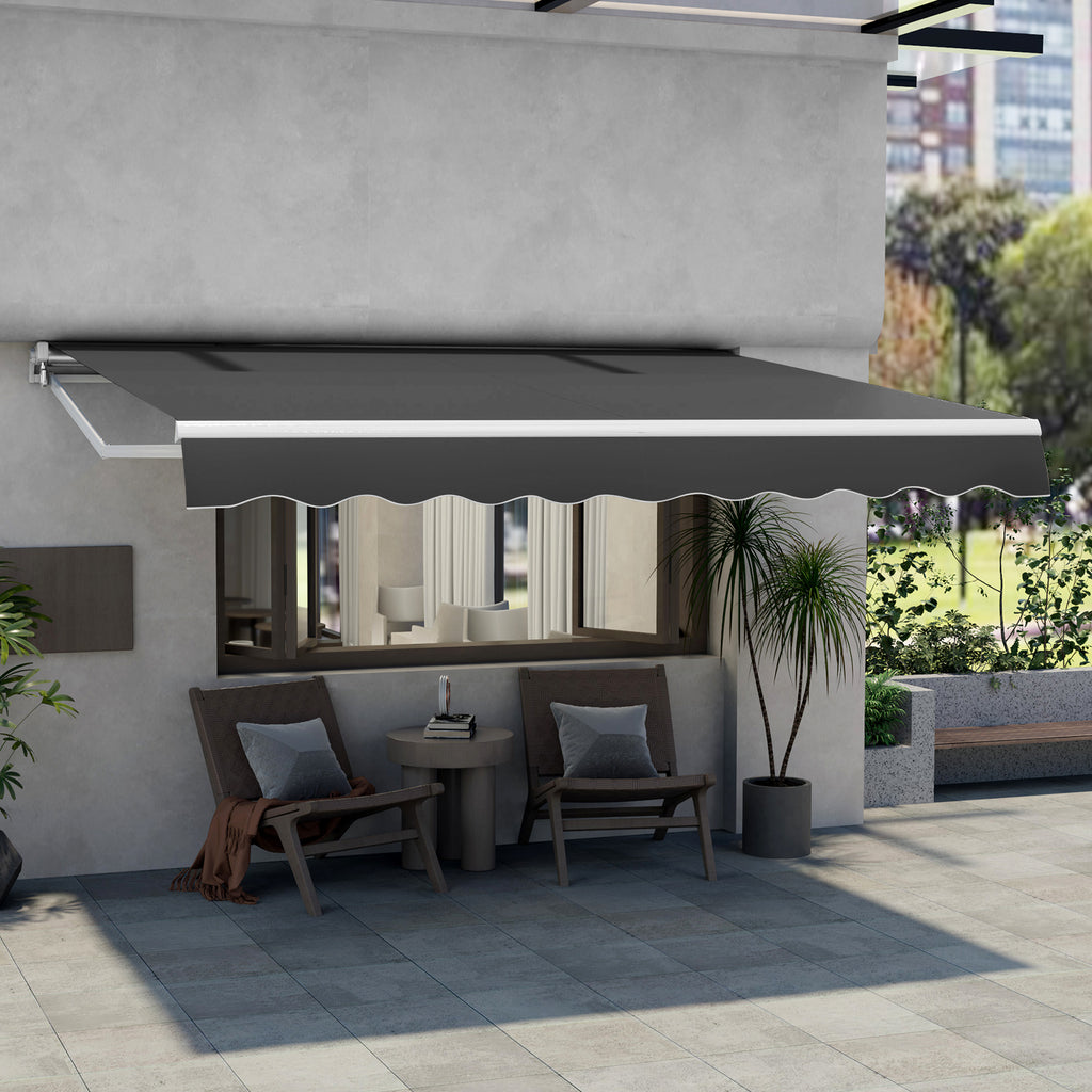 3.6 x 3 m Patio Retractable Awning with Manual Crank Handle-Grey