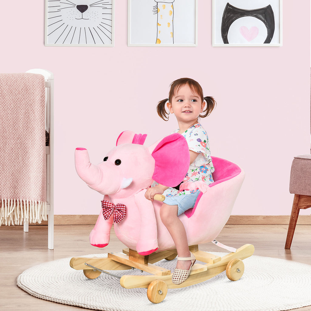 Kids 2 in 1 Rocking Elephant, Wheels and Sound-Pink