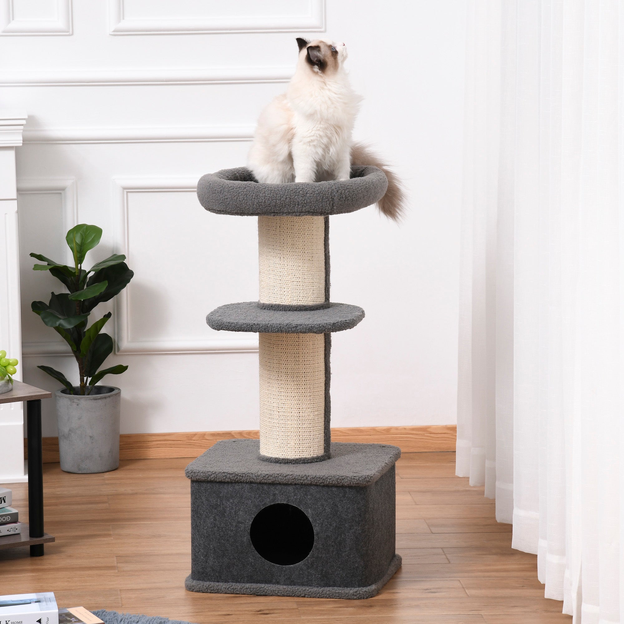 PawHut Cat Tree Kitten Tower Multi-level Activity Centre Pet Furniture with Sisal Scratching Post Condo Plush Perches Grey - Inspirely