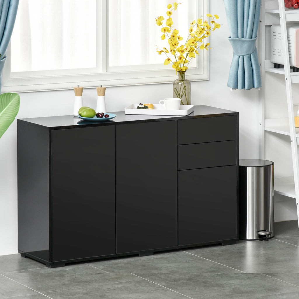 HOMCOM High Gloss Sideboard, Side Cabinet, Push-Open Design with 2 Drawer for Living Room, Bedroom, Black - Inspirely