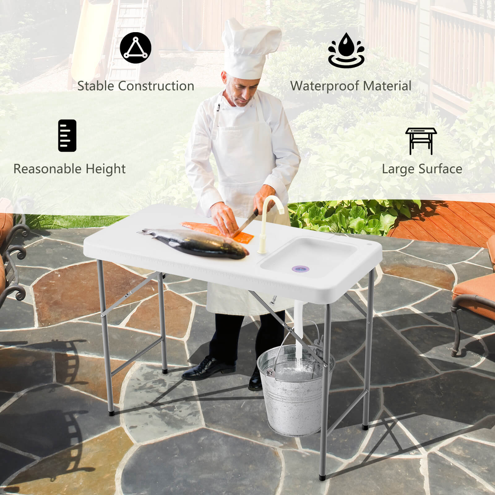 Folding Fishing Cleaning Table with Sink and Rotatable Faucet