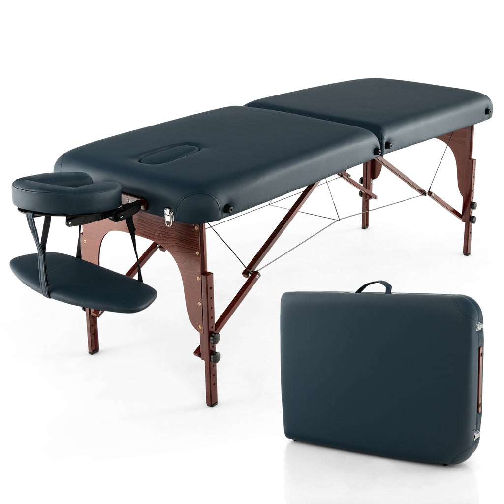 9-Level Adjustable Folding Massage Table with Face Cradle-Navy
