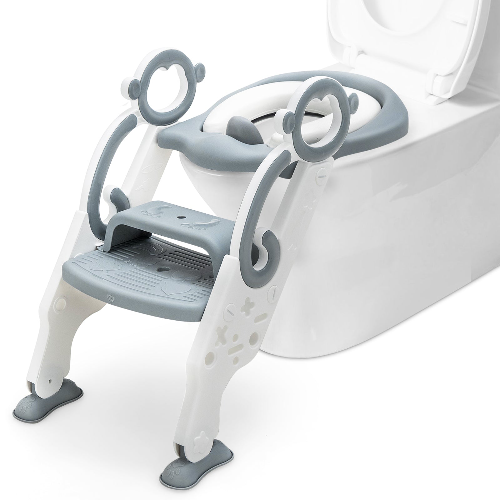 Potty Training Toilet Seat with Safe Handles and Splash Guard-Grey