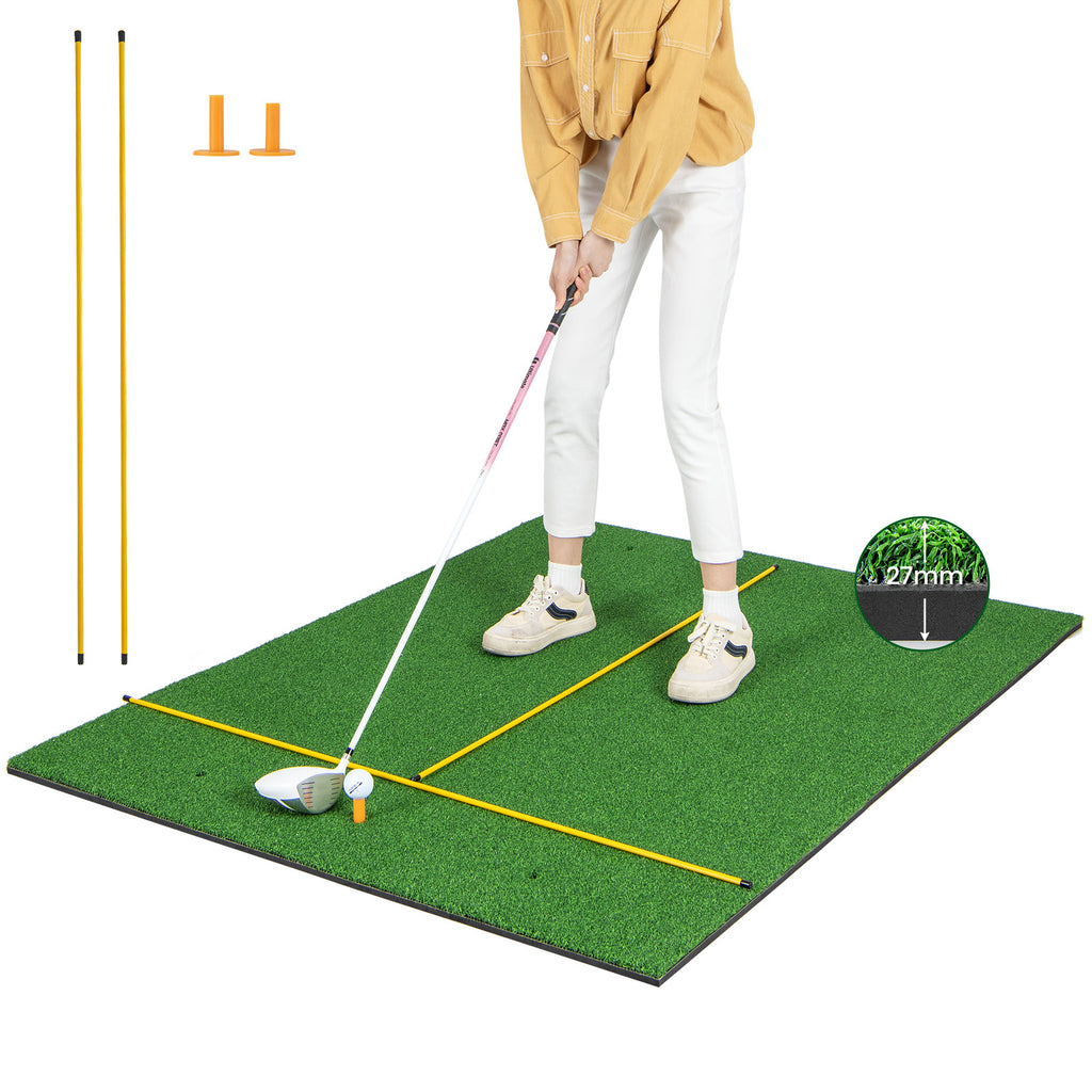 Premium Golf Practice Hitting Mat 3-In-1 with Synthetic Grass Turf-27 mm